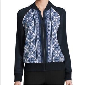 St. John Collection Kali Tile-Print Bomber Jacket Navy